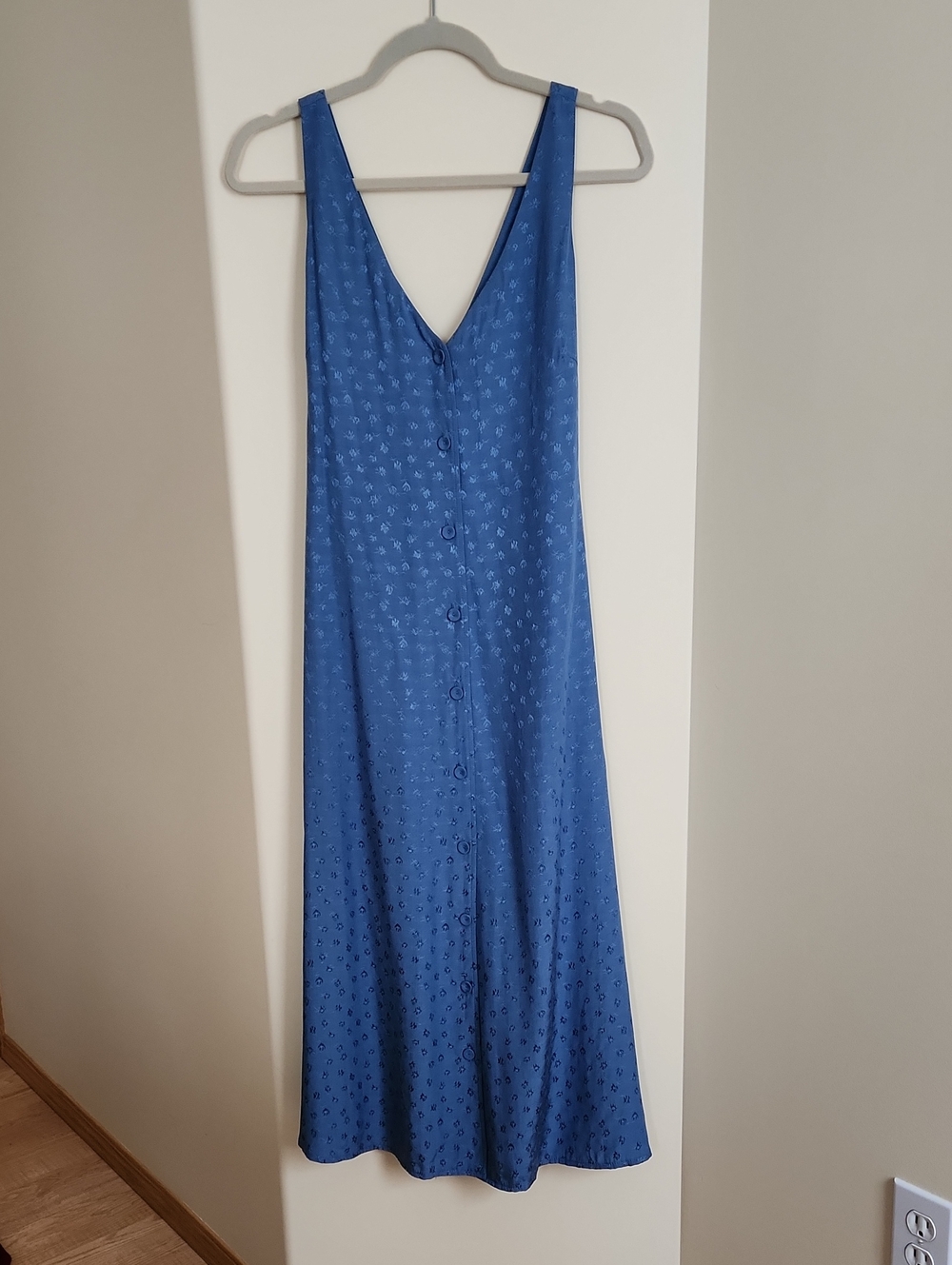 FRNCH Blue Cecile Dress Iridescent Floral Pattern With Tie Back XS NWT